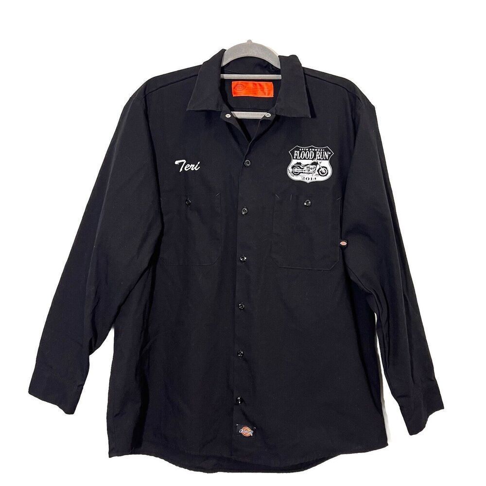 Dickies Work Shirt Mens‎ L Biker Motorcycle Black Long Sleeve